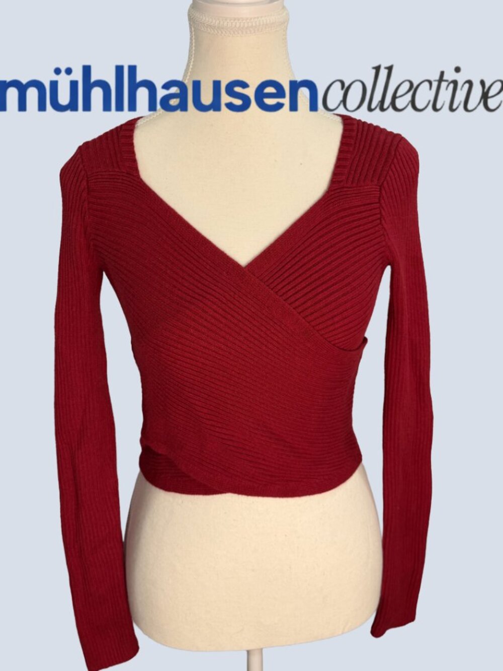Hollister Long Sleeve Ribbed Wrap Top in Deep Red